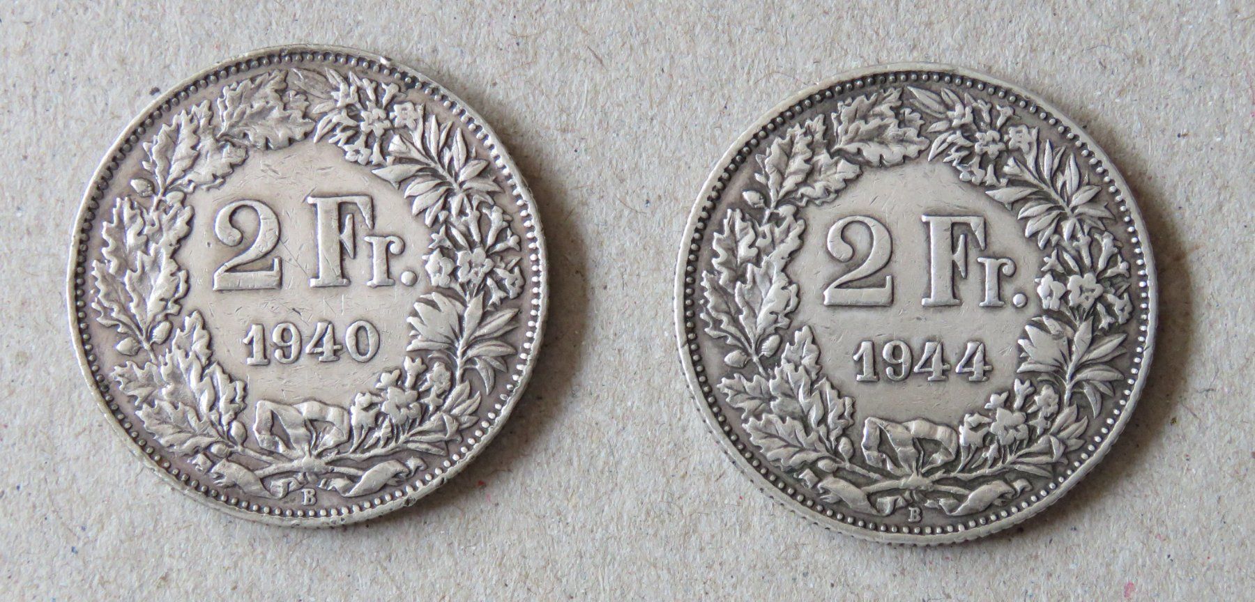 Alle Münzen: 2 x Fr. 2.-  1940 und 1944 – Gebraucht aus Kreuzlingen von Koi4
