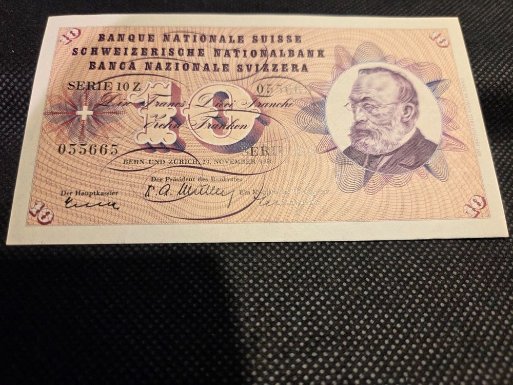 10 Fr. Note CH ungef. Nov. 1956 (Gebraucht) in Boswil für CHF 10 – mit ...