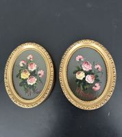 2 kleine Ölgemälde Blumen