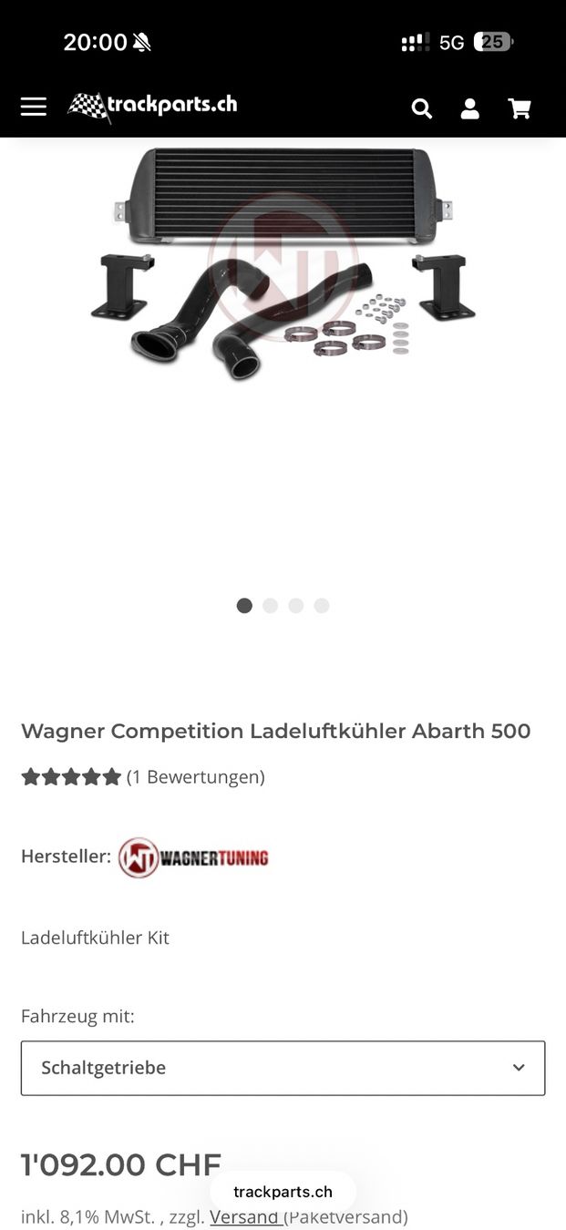 Tutti pezzi di ricambio auto: Wagner Competition Ladeluftkühler Abarth 500 – Usato da Muttenz venduto da ric_7s2q 5