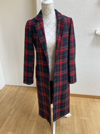 Damen Mantel rot dunkelblau kariert, Gr. XS