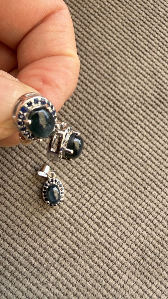 Orecchini pendenti & Orecchini a lobo: Sternsaphir-Set: Ohrstecker plus Anhänger, Silber 925 – Nuovo e nell'imballaggio originale da Ebikon venduto da elischka 7