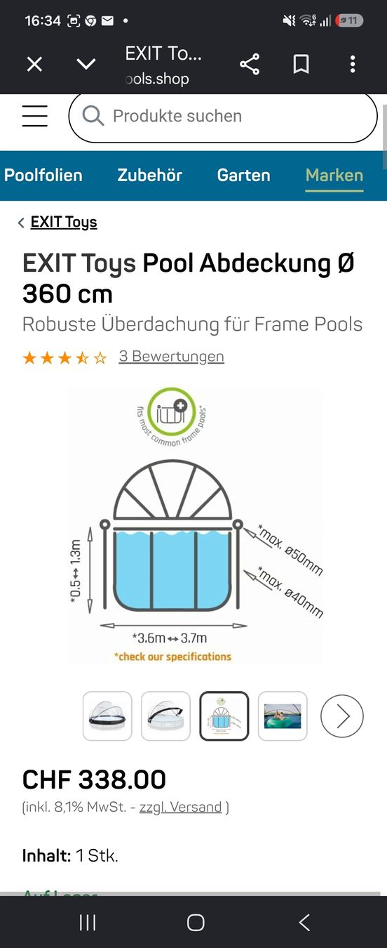 Intex Schwimmbad: EXIT Toys Pool Abdeckung Ø 360 cm mit Mängel – Gebraucht aus Werthenstein von Icebaby13 1
