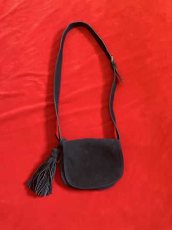 Damen Umhängetasche Wildleder dunkelblau mit Quaste guter Zu