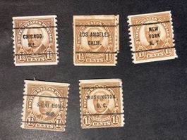 USA 1922 Lot 4 5 Precancel Vorausentwertungen Harding 1.5 Ro