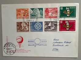 1959 NABAG St.Gallen Brief Ballonpost  Seltene Mischfrank.