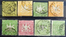 WÜRTTEMBERG: 8 Gestempelte aus 1851–1869