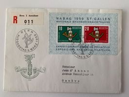 Nabag 1959 St. Gallen FDC und Blockausschnitte 22.08.1959