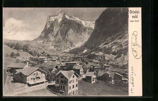 Ansichtskarten: AK Grindelwald, Dorf gegen Bergpanorama – Gebraucht aus Berlin von bartko-reher