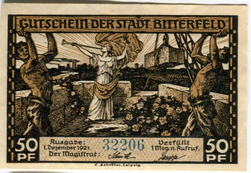 Banknoten: Notgeld "50 Pfennig. Bitterfeld 1921" – Gebraucht aus Basel von Butsch5 1