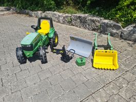 Tret Traktor John Deere 7930 mit Schaufel und Pflug 
