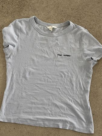 H&M Shirt "più amore" Gr. M, hellblau, Top Zustand!