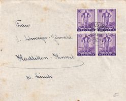 W2 im Viererblock auf Brief von Hinwil 3.XII.36