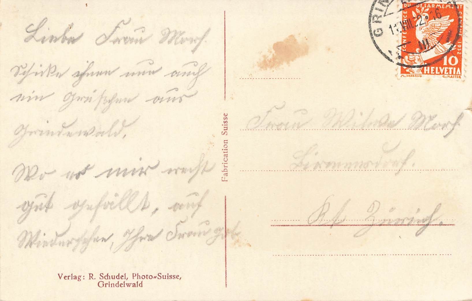 Cartoline postali: Grindelwald Wetterhorn mit Kirche – Usato da Biasca venduto da Blenio71 1
