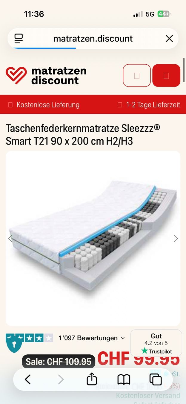 Sleepy Materassi: Taschenfederkernmatratze 80x200 Sleezz – Nuovo (secondo la descrizione) da Kreuzlingen venduto da ste_9s7c