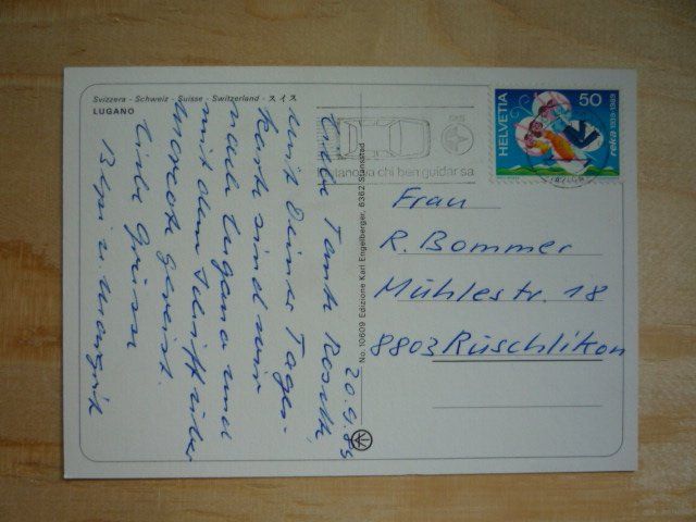 Cartoline postali: Lugano, 21.9.89 – Usato da Rieden SG venduto da Brockehuesli 1