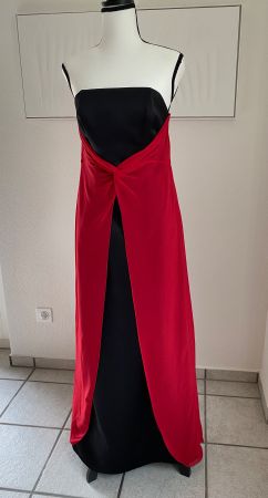 Elegantes vintage Abendkleid, rot-schwarz, Gr. 36