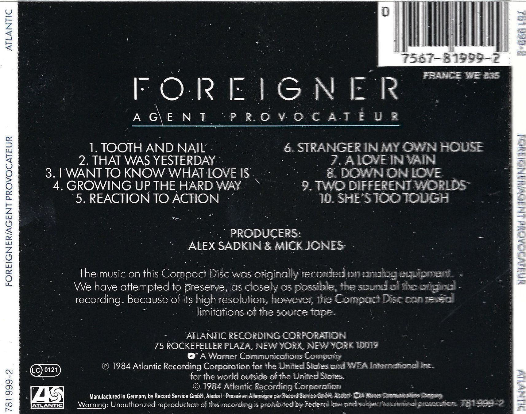 CDs: CD: FOREIGNER - Agent Provocateur – Gebraucht aus Rotkreuz von groeli69 1