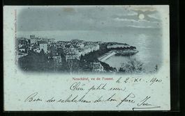 Mondschein-AK Neuchatel, Vue de l'ouest
