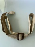 Ceinture en lin beige à bout rectangulaire cuir marron t.M