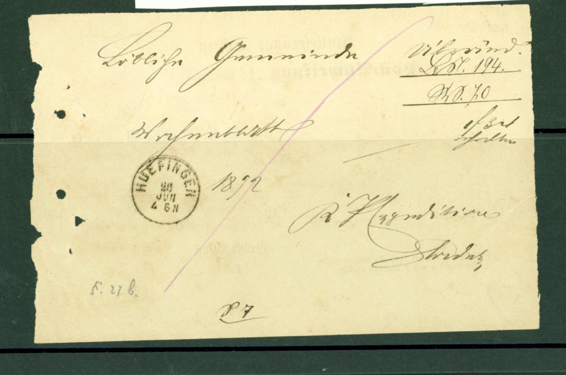 Tutti i francobolli: Vorphilatelie BADEN POSTSCHEIN 1874 (AX435) – Usato da Seuzach venduto da Harri19 1