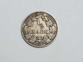 🇩🇪 1/2 Mark 1906 D (RARER) *** Silver 2.78g .900