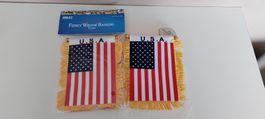 AMERIKA-FAHNEN 2Stk. - US-Wimpel|m.Fransen & Saugnapf-Hänger