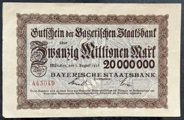20 Millionen Mark Bayern, Inflationsgeld, August 1923