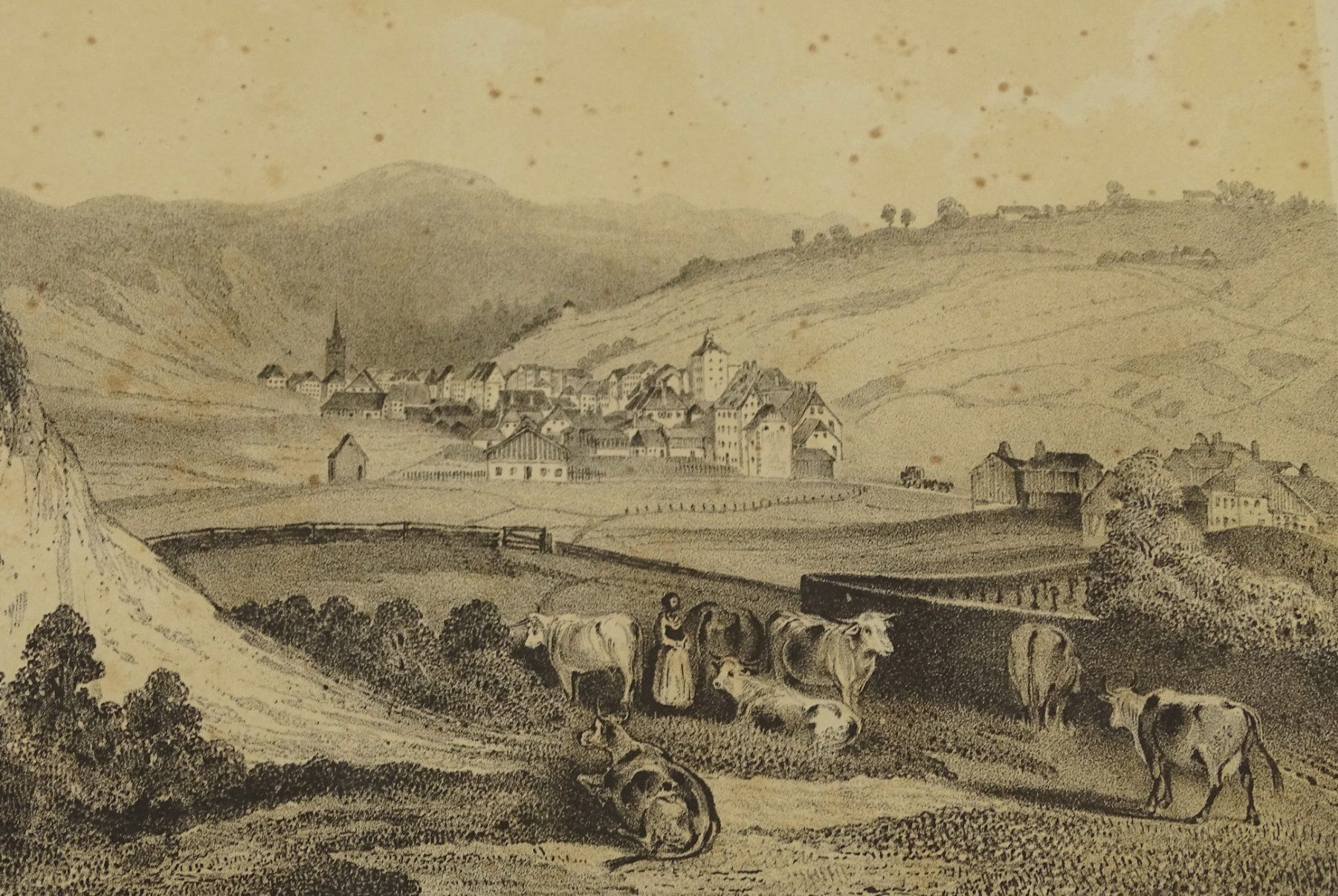 Incisioni: LE LOCLE, LITHOGRAPHIE 1840 – Usato da Grüningen venduto da Kartensammler 3
