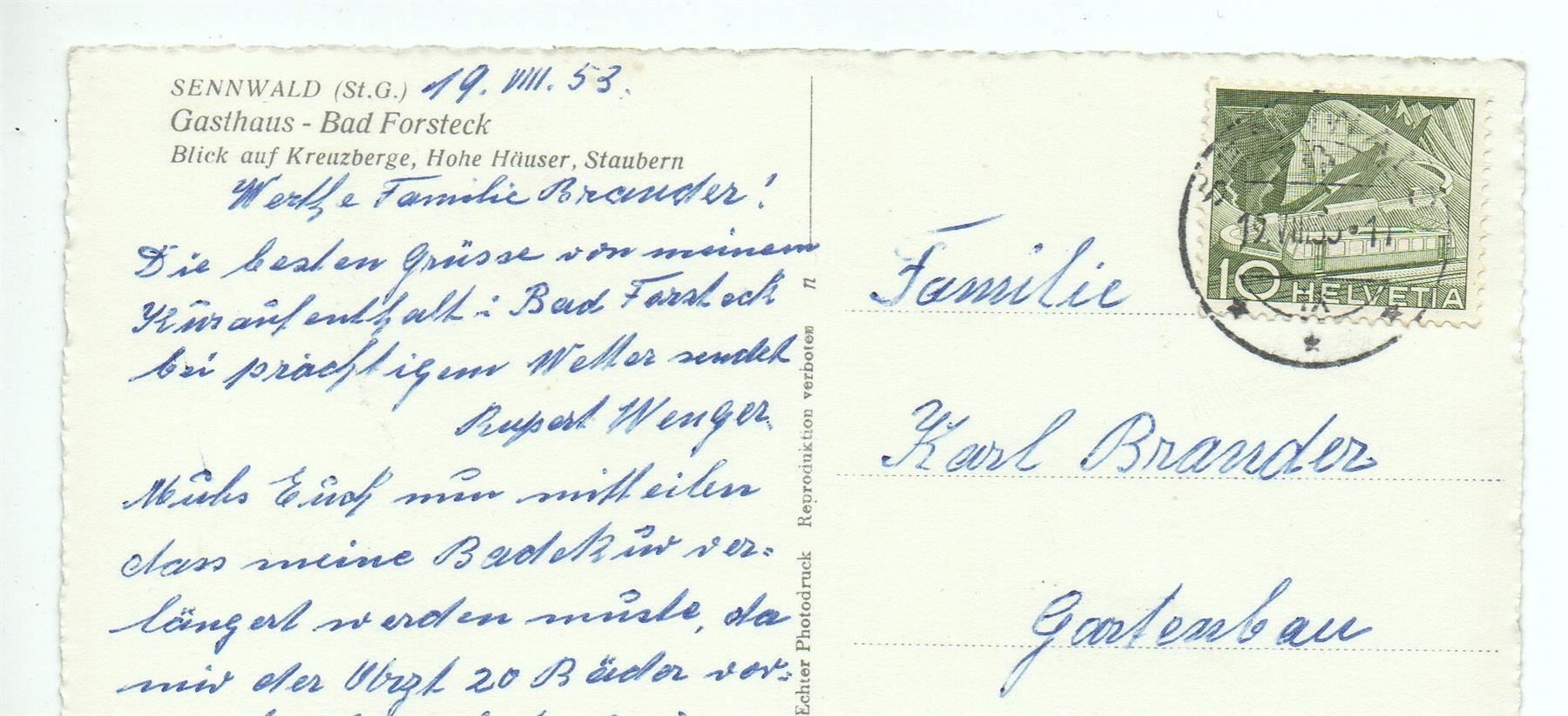 Cartoline postali: SENNWALD Gasthaus Bad Forsteck - Tanksäule – Usato da Jona venduto da philajona 1