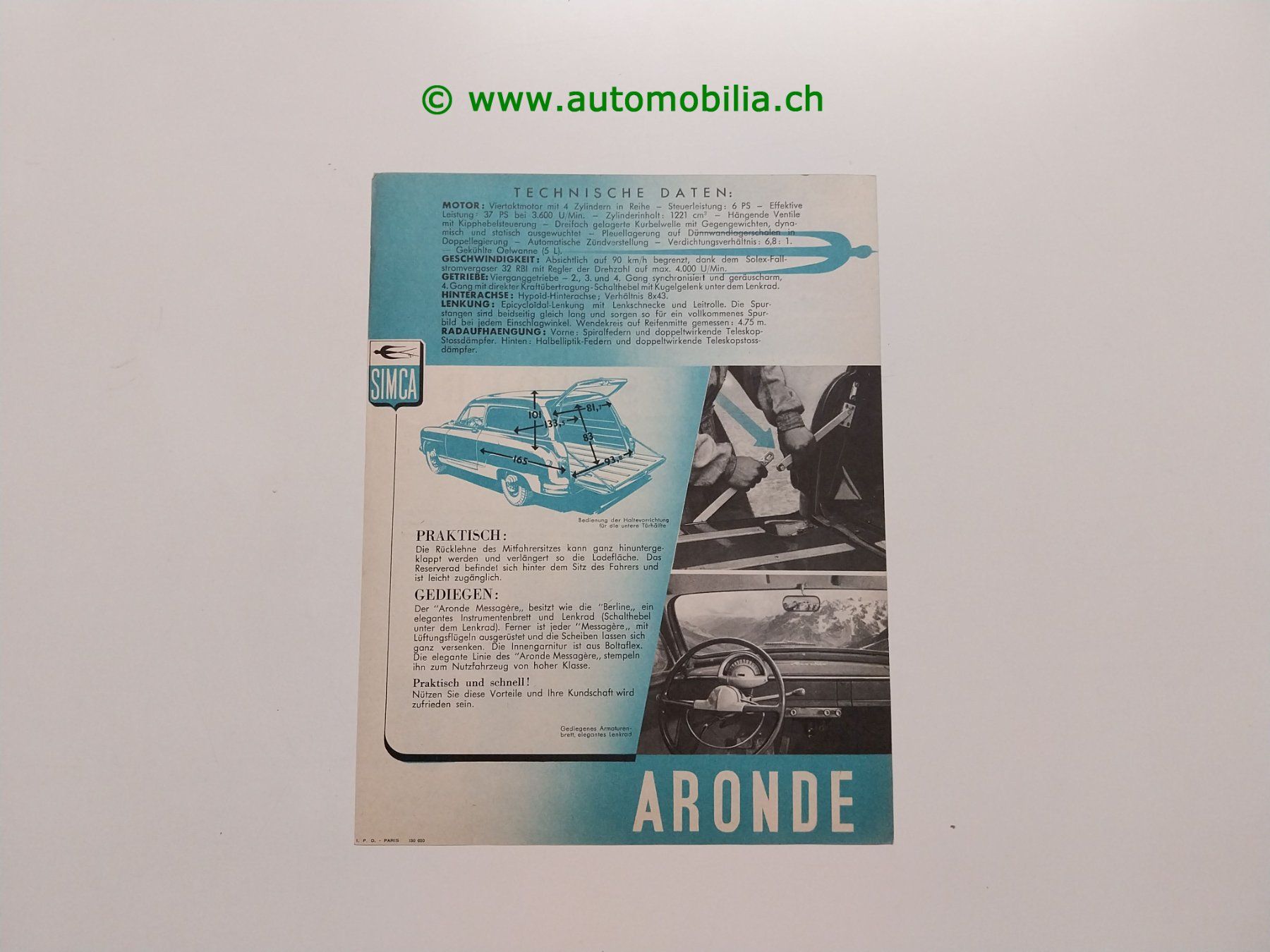 Simca Documents: Simca 9 Aronde Messagere 1954 Prospekt deutsch – D'occasion à Weingarten-Kalth par Bettelbruenneli 1