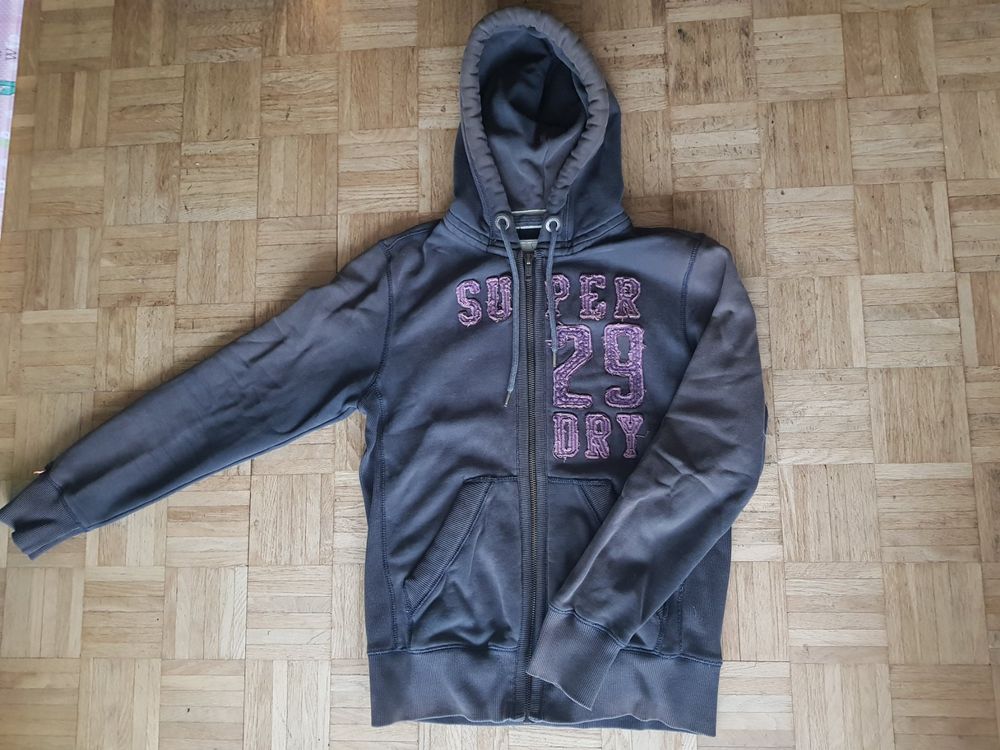 Sweat à Capuche Superdry Homme, Imprimé Graphique, Gris, Fermeture éclair, Taille 2XL