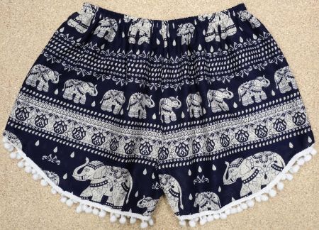 Shorts kurze Elefanten Hose aus Viskose mit Pompons