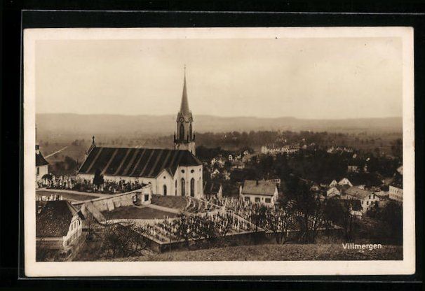 Cartoline postali: Villmergen, Teilansicht mit Friedhof u.  – Usato da Berlin venduto da bartko-reher