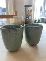Zwei Keramikbecher in Grün, neuwertig, Frühling Deko