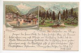 2-Bild-LITHO Gruss aus INTERLAKEN Volksbank, Kurgarten