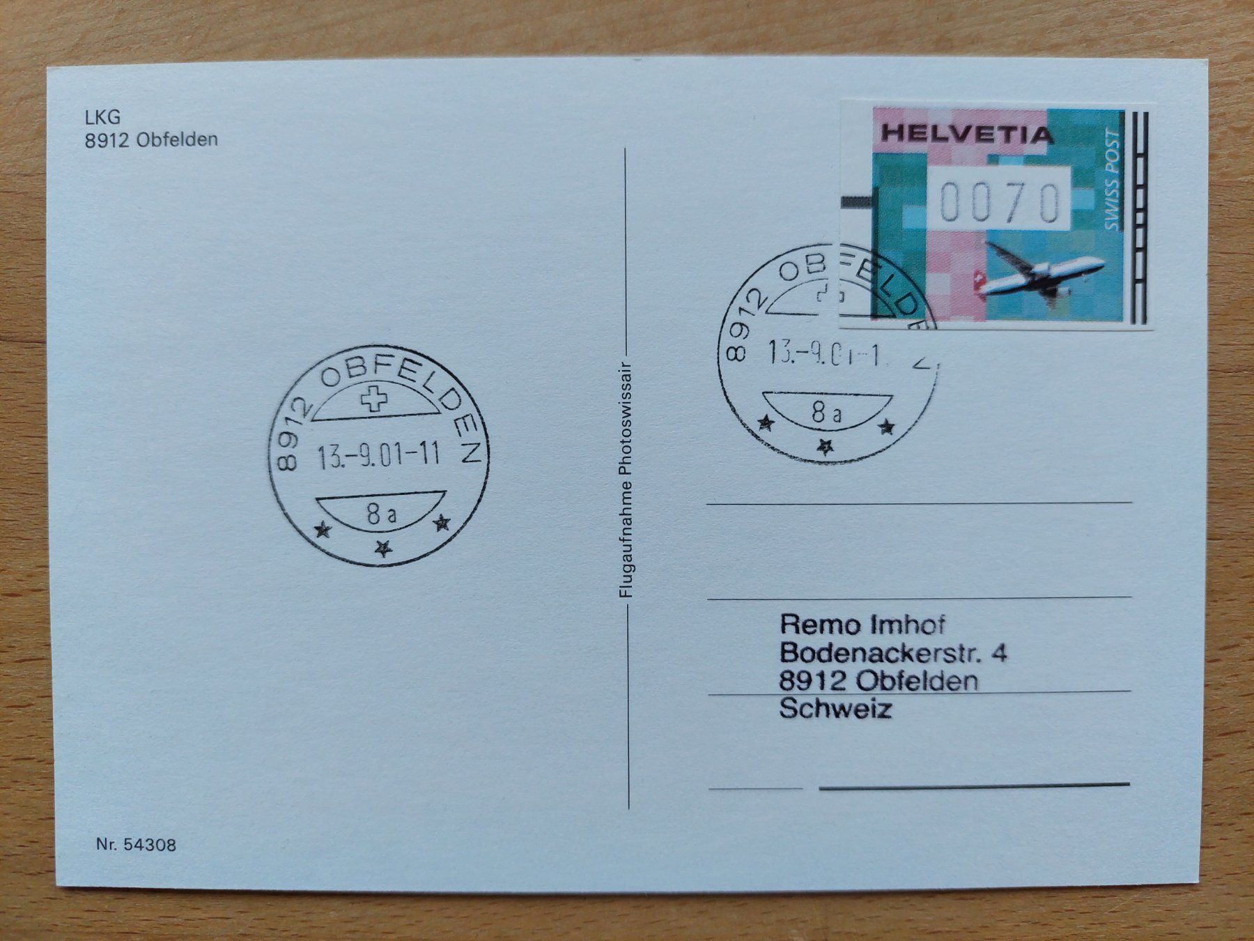 Ansichtskarten: AK Obfelden gestempelt 13.09.01 – Gebraucht aus Obfelden von Foto_Bild_Kunst_Buch 1