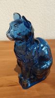 Katze aus Kristallglas, blau, H 24 cm, L 19 cm, B 13 cm