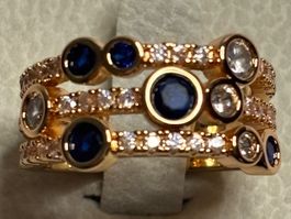 Bague bulles plaquée or saphirs et brillants