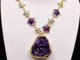 Stern Druzy Amethyst Halskette Echt Collier Améthyste Star