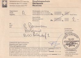 Empfangsschein Tag der Aerophilatelie 8600 Dübendorf 1982