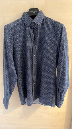 OLYMP Men's Blue Patterned Long-Sleeve Shirt - Size 39