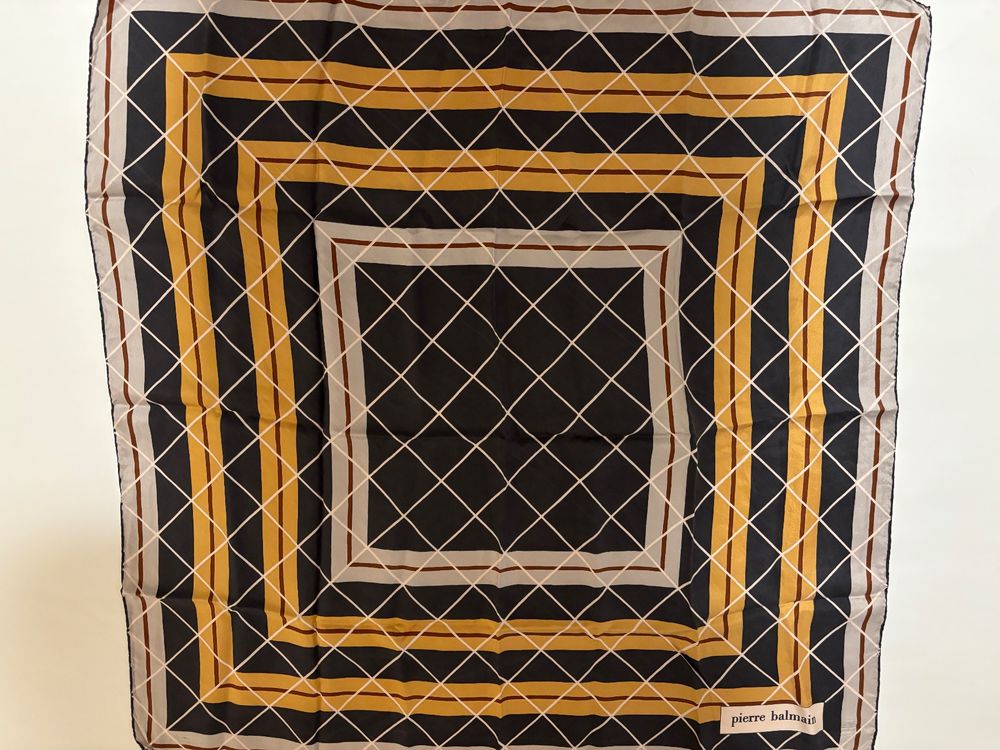 Foulard Authentique Pierre Balmain - Soie 100%, Motif Géométrique Vintage