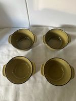 4 Suppenschalen Rössler - Keramik olivgrün mit Griffen 