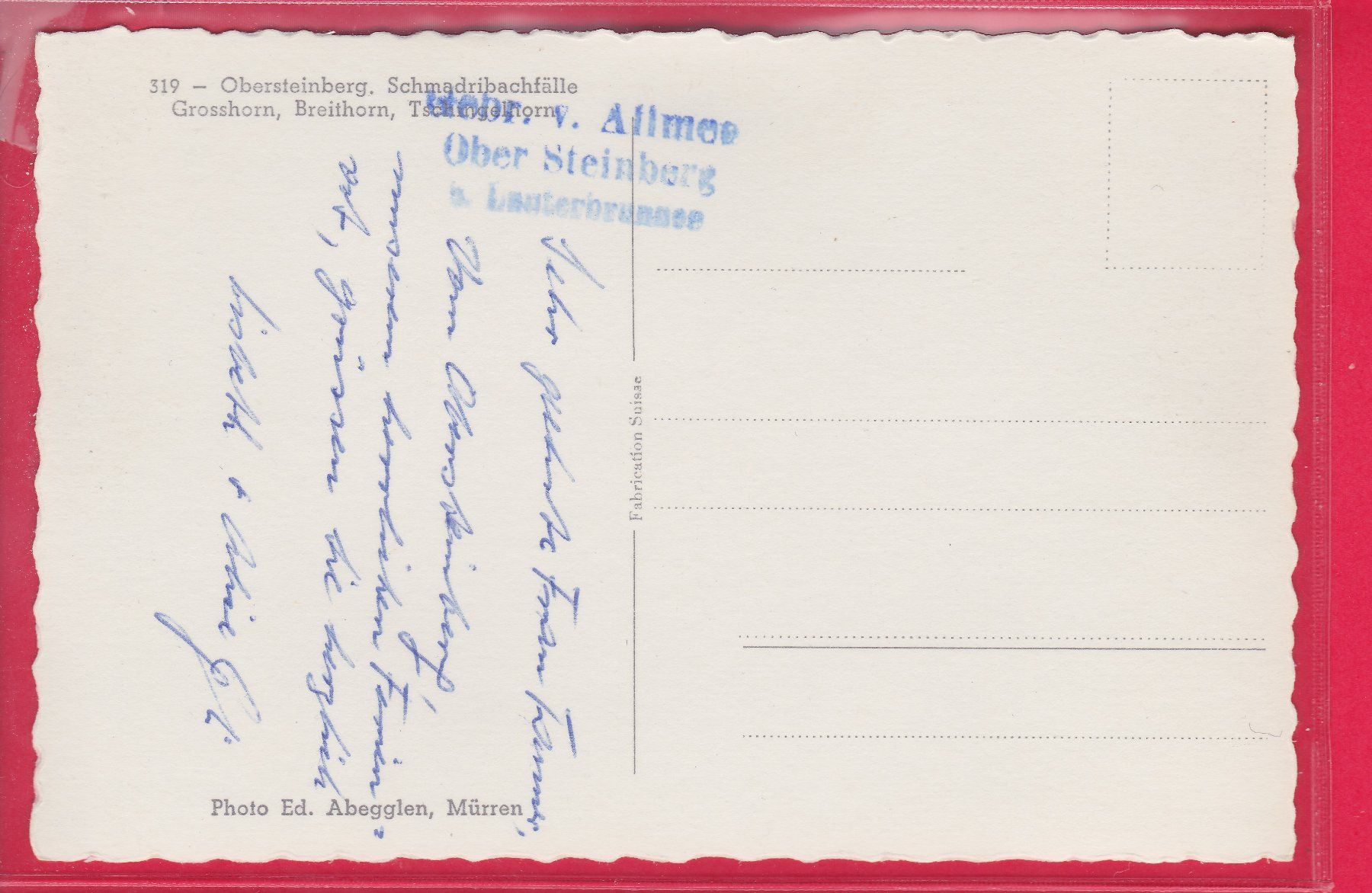 Cartoline postali: OBERSTEINBERG, SCHMADRIBACHFÄLLE, GROSSHORN, BREITHORN – Usato da Oberrieden venduto da Gebirgsstelze 1