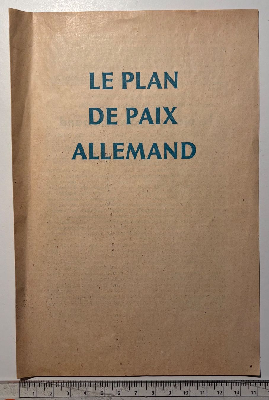 Documenti: Brochure Le plan de paix Allemand – Usato da Neuchâtel venduto da gefdeneuch