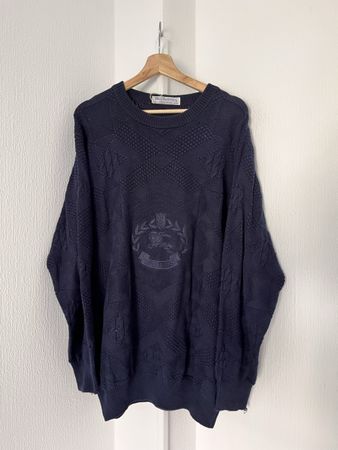 Vintage Burberry Sweater Navy Blue Size XL Made in England 