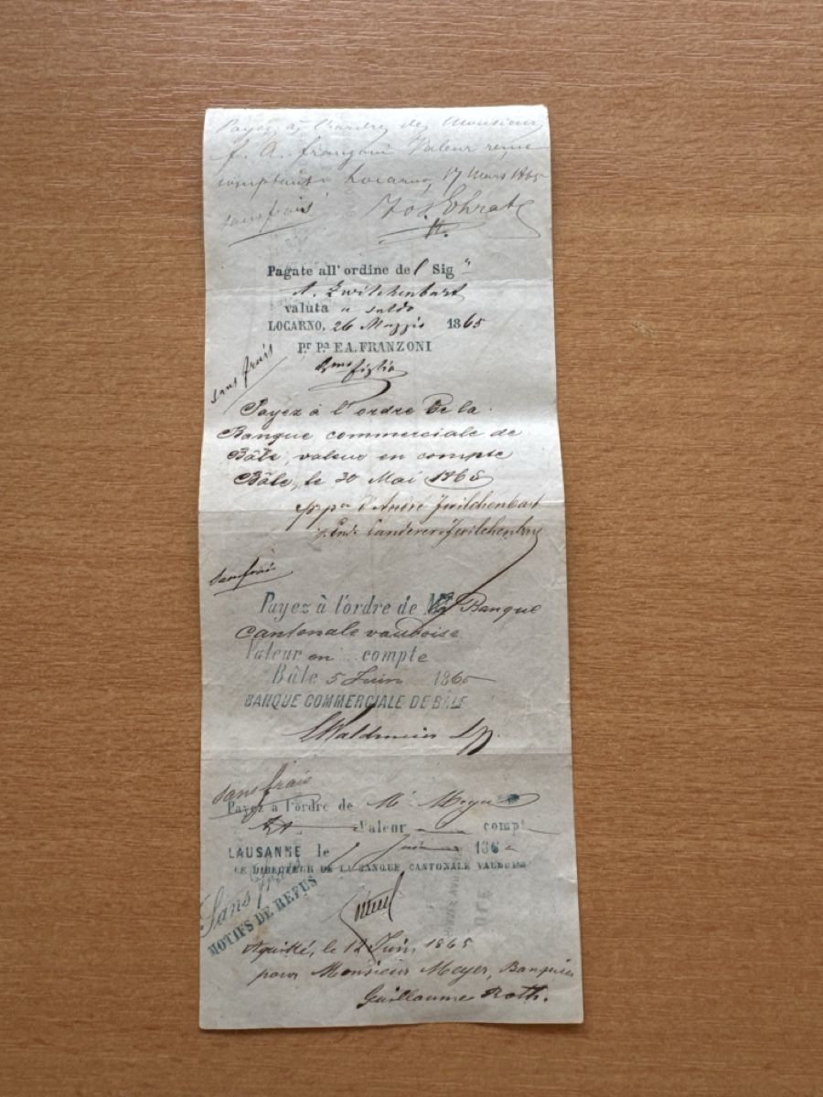 Documenti: Facture Franconia Locarno 1865 – Usato da GRAND - LANCY venduto da petitpain67 2