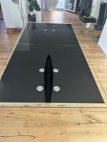Esstisch Glas schwarz, Sockel Marmor  ausziehbar 200x100cm