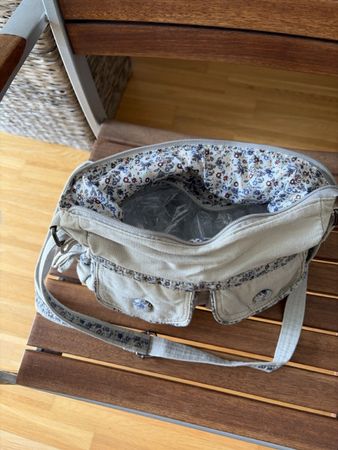 Umhängetasche Stoff beige blau geblümt guter Zustand